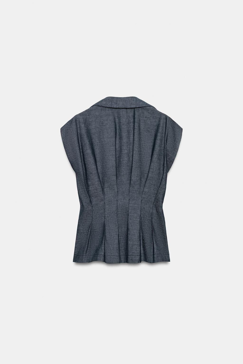FITTED LINEN BLEND DARTED SHIRT - Zara фото 9