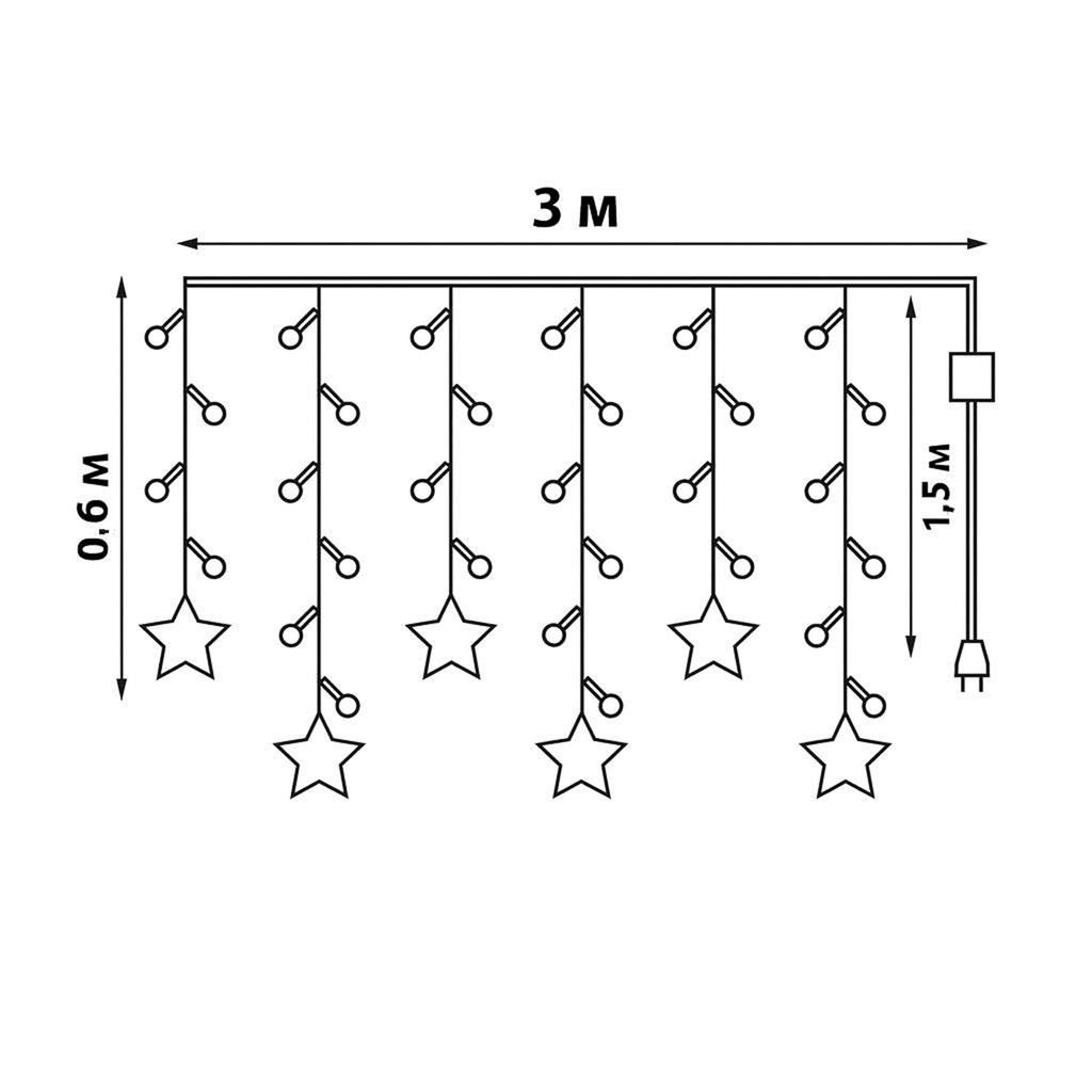 ULD-E3007-138/DTA WARM WHITE IP20 STARS-2 Занавес фигурный светодиодный, 3х0,7м. 138 светодиодов. Теплый белый свет. Провод прозрачный. TM Uniel - Volpe фото 5