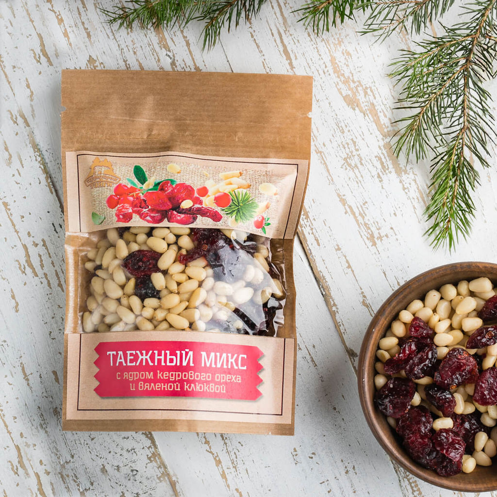 Таежный микс (клюква вяленая, ядро кедрового ореха) 100г, крафт-пакет - Территория тайги фото 2