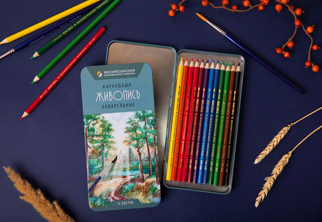 ВКФ Живопись JIV-WCPM-1012 Набор акварельных карандашей заточенный 2 х 12 цв. в металлической коробке