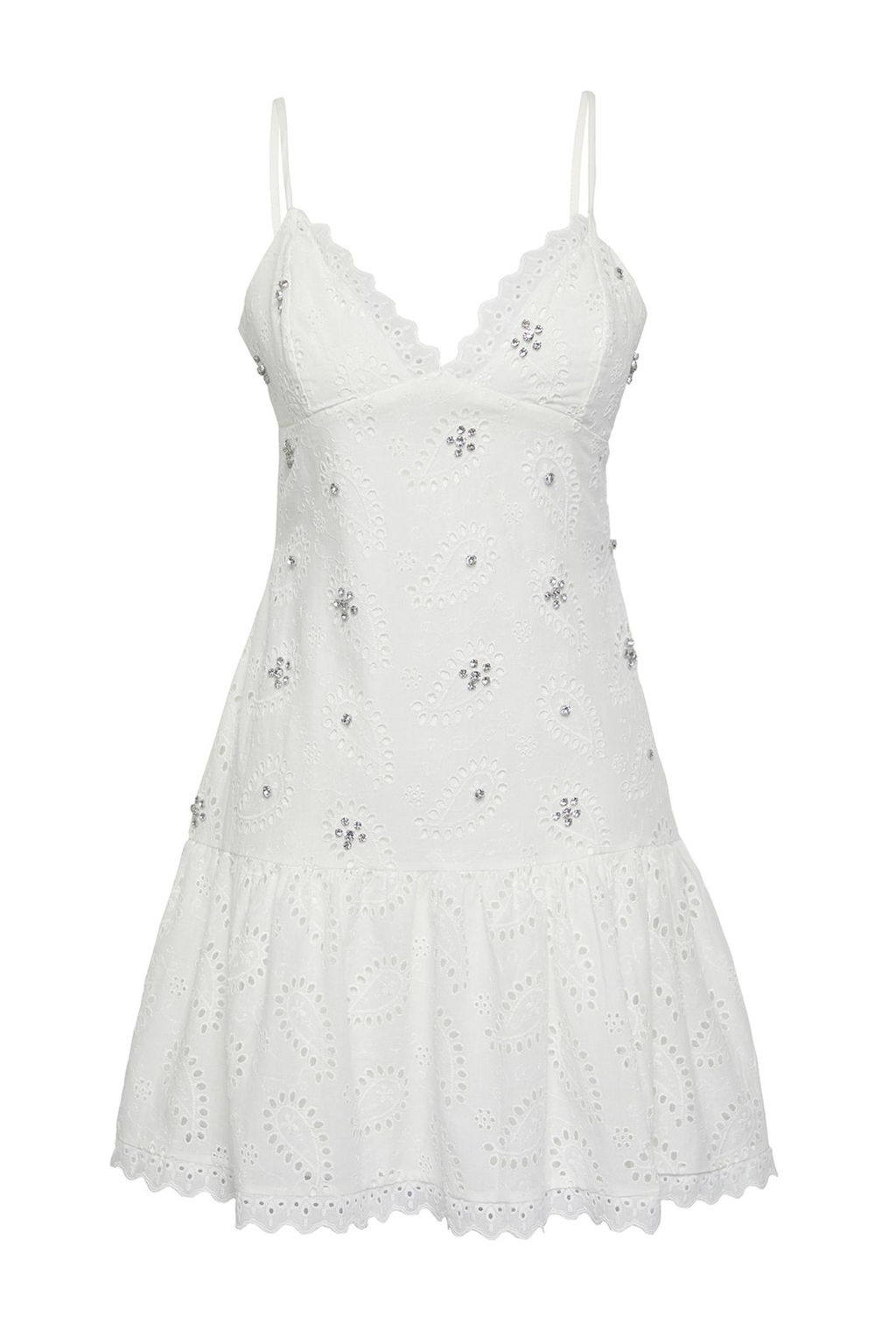 TRENDYOLMILLA Limited Edition Beyaz Tas Bask?l? Brode Dantel Mini Astarl? Elbise TPRSS25EL00231  фото 4