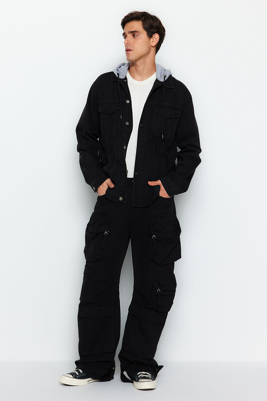 TRENDYOL MAN Siyah %100 Pamuk Regular Fit Orme Kapusonlu Denim Ceket TMNAW23CE00019 - Trendyolmilla фото 2