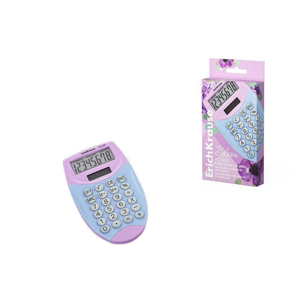Цена за 1 шт. Калькулятор карманный 8-разрядов ErichKrause PC-900 Pastel Bloom, ассорти (в коробке по 1 шт.)