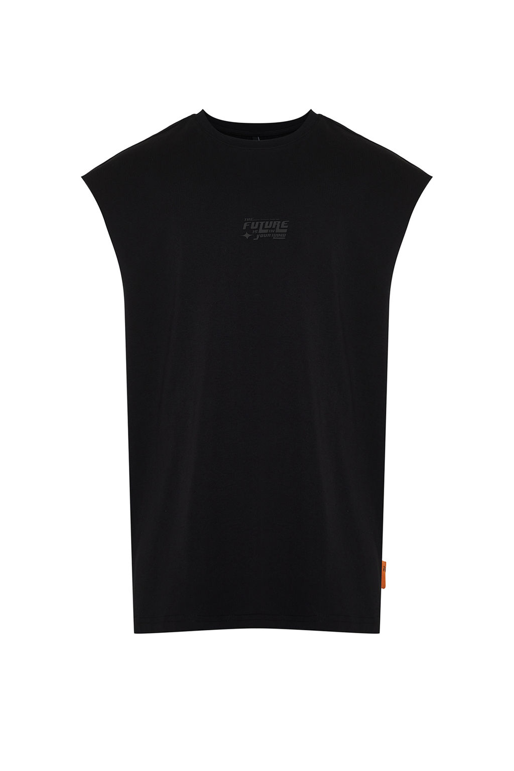 Siyah Oversize/Genis Kesim Kabar?k Yaz? Bask?l? Etiketli T-Shirt/Atlet TMNSS24AL00005