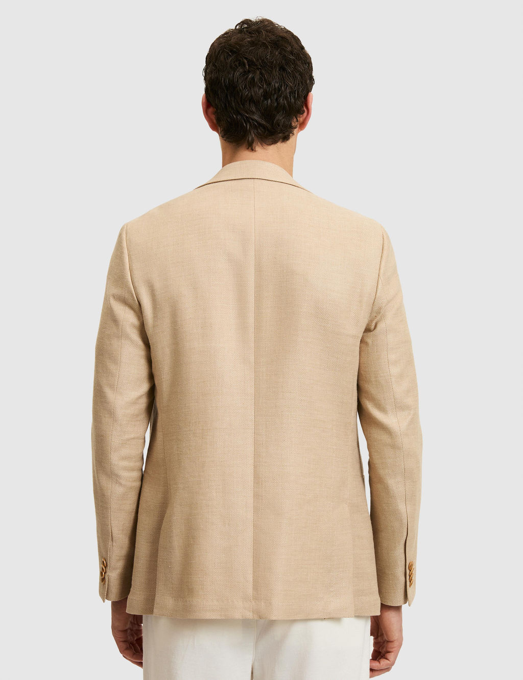 Bej Slim Fit Y_n Keten Kar___ml_ Mikro Desen K_rlang__ Yaka Ceket