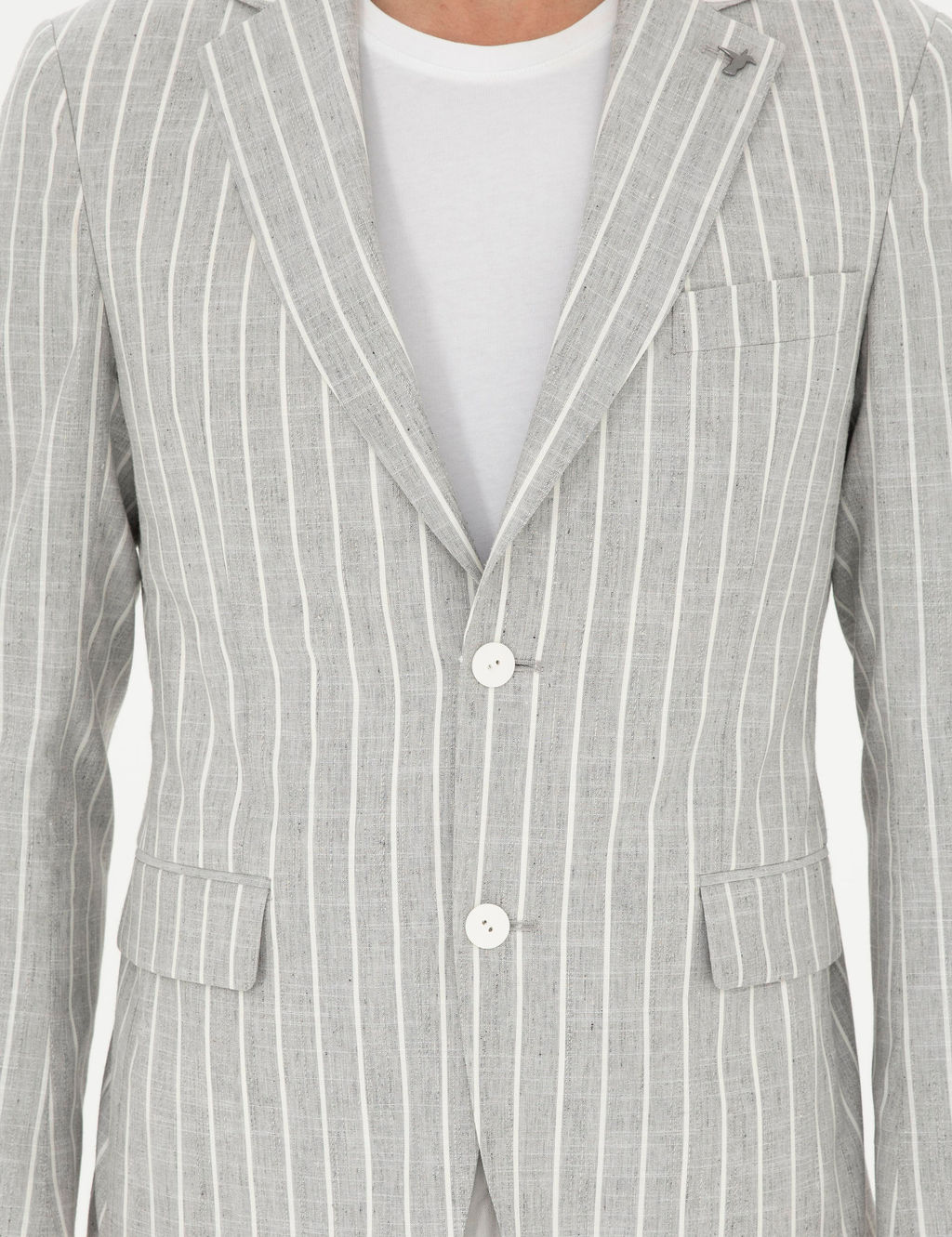 A__k Gri Slim Fit Y_n Keten Kar___ml_ Ceket