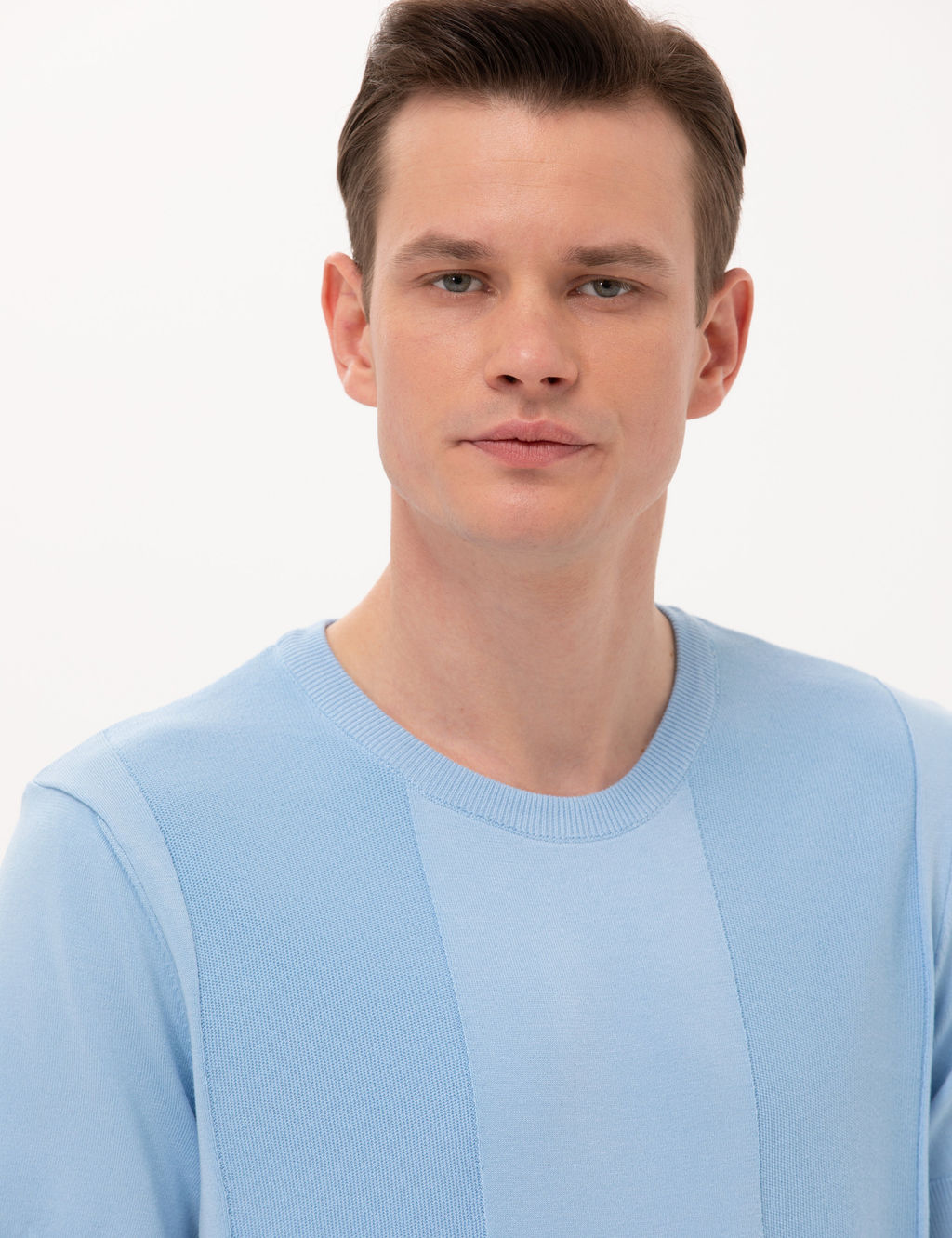 A__k Mavi Slim Fit Bisiklet Yaka Triko Ti__rt
