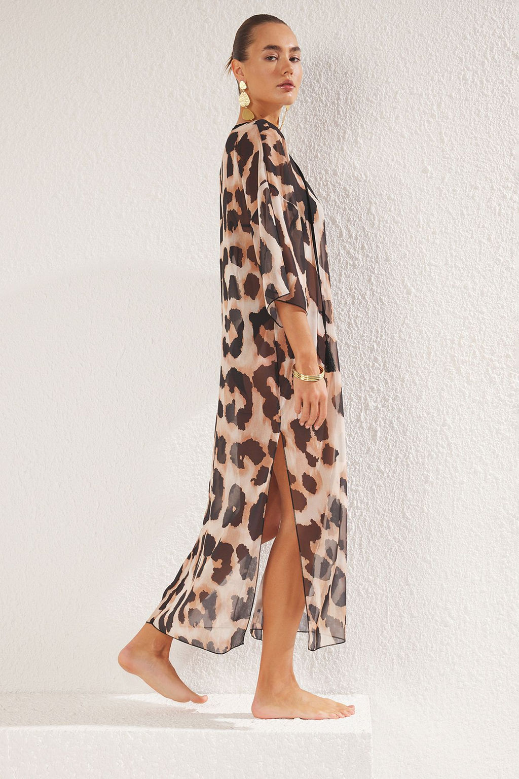 TRENDYOLMILLA Leopar Desenli Maxi Dokuma Baglamal? Sifon Plaj Elbisesi TBESS25EL00006  фото 2