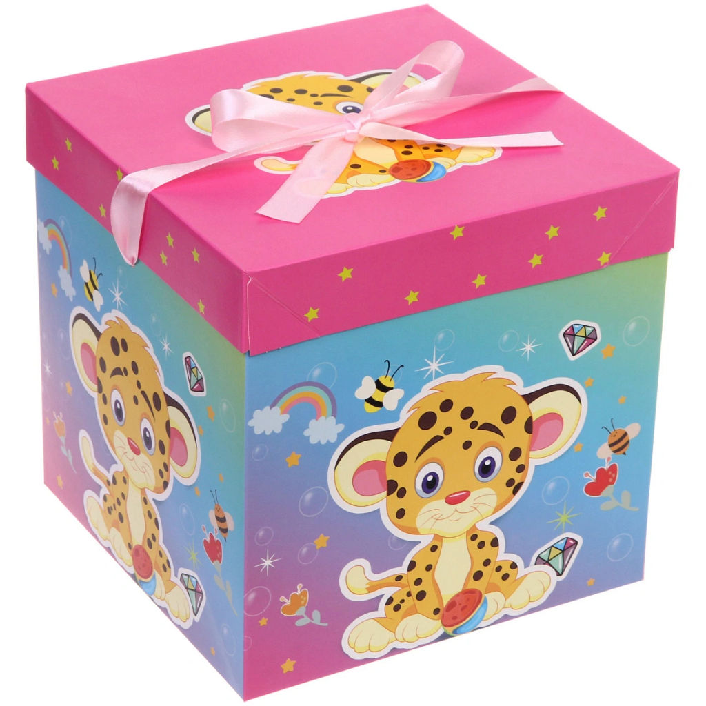 Коробка подарочная "Зверята" 22*22*22 см, микс