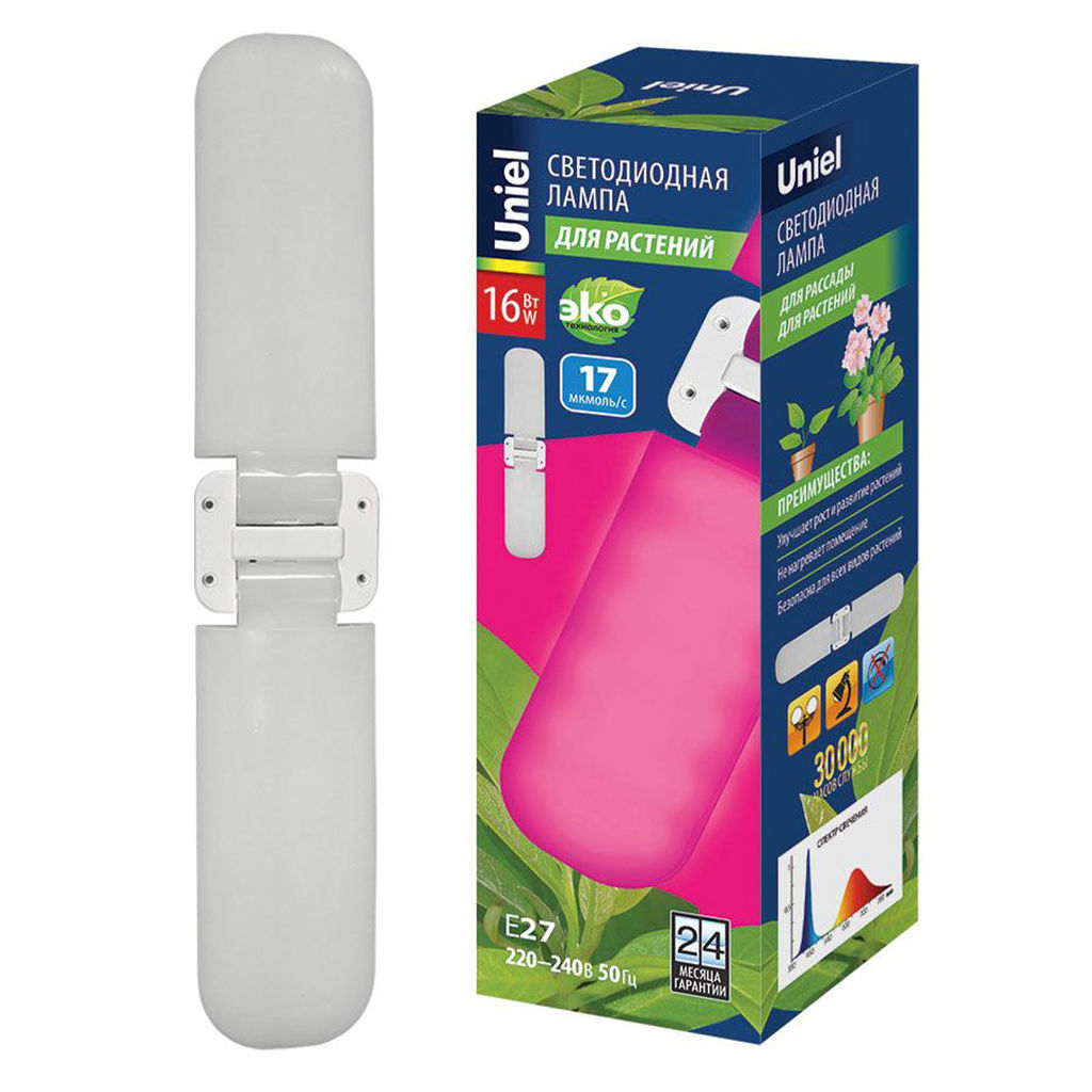 LED-P65-16W/SPSB/E27/FR/P2 PLP32WH Лампа светодиодная для растений. Форма "P" лепестковая, матовая. Спектр для рассады и цветения. Картон. ТМ Uniel
