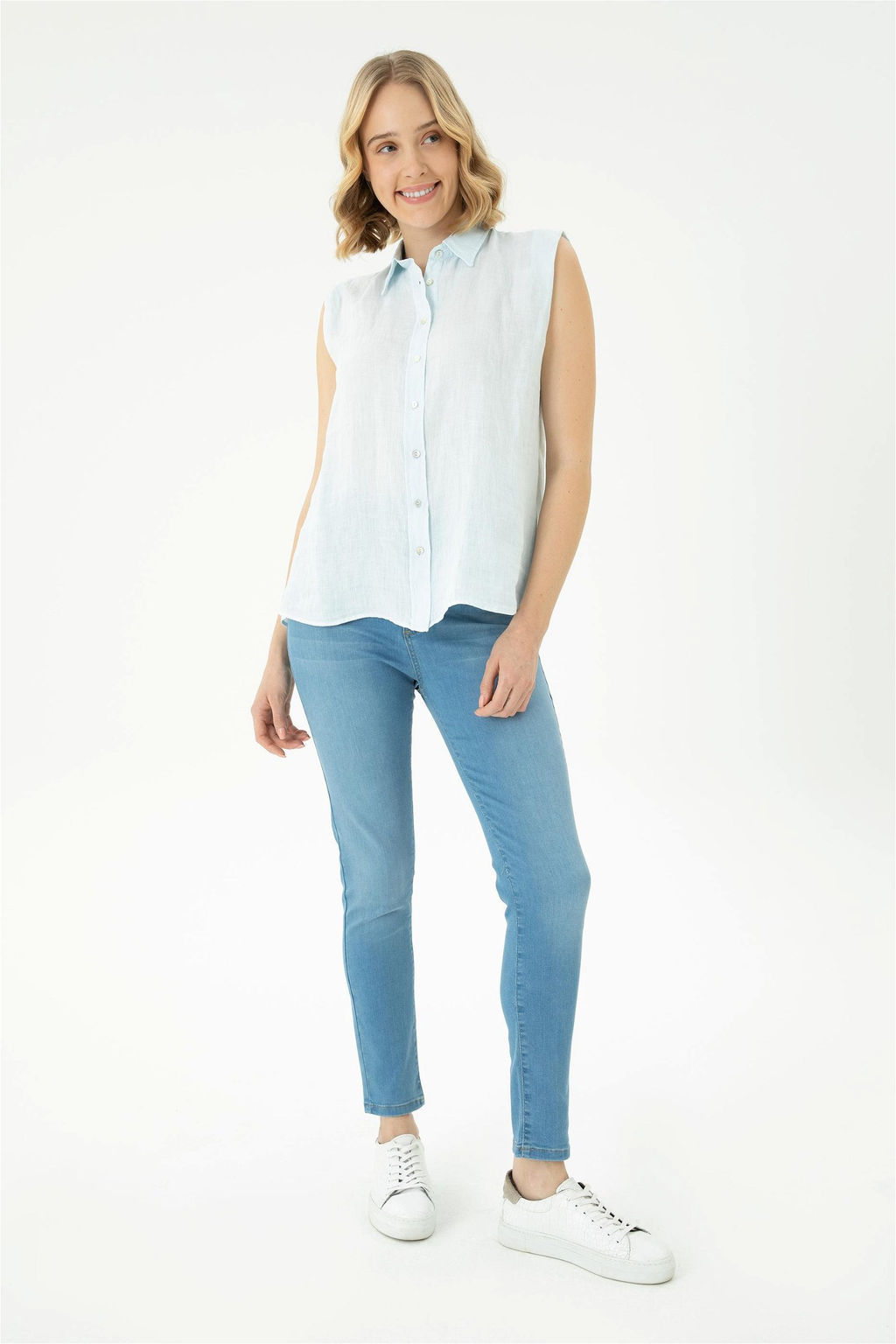 Женская голубая рубашка с коротким рукавом Неожиданная скидка в корзине - U.s. polo assn фото 4