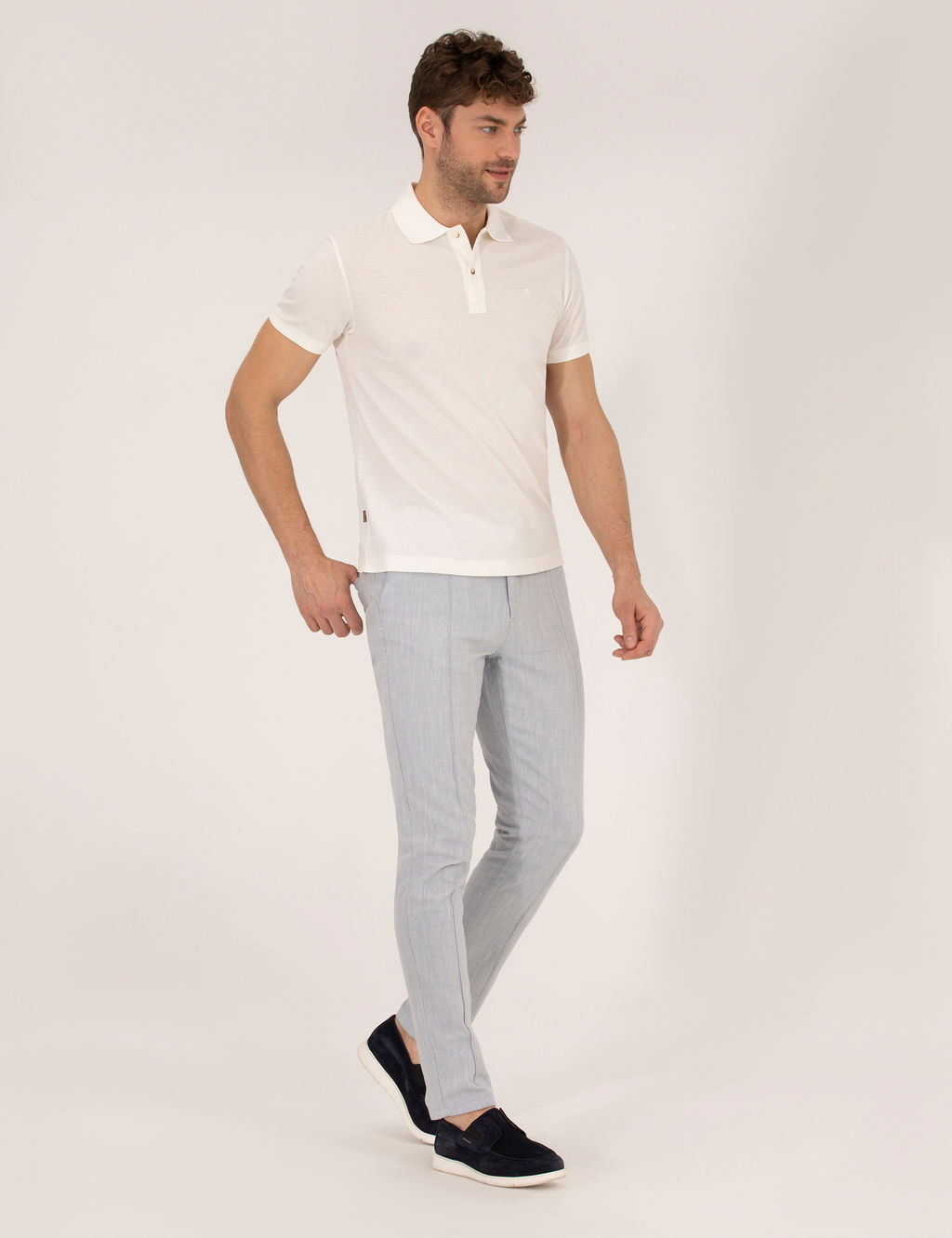 Beyaz Slim Fit Polo Yaka Merserize Ti__rt
