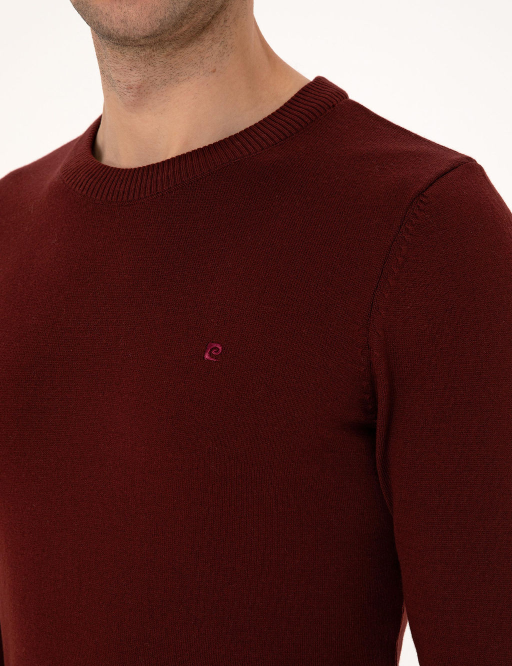 Bordo Slim Fit Bisiklet Yaka Basic Triko Kazak - Pierre cardin фото 7