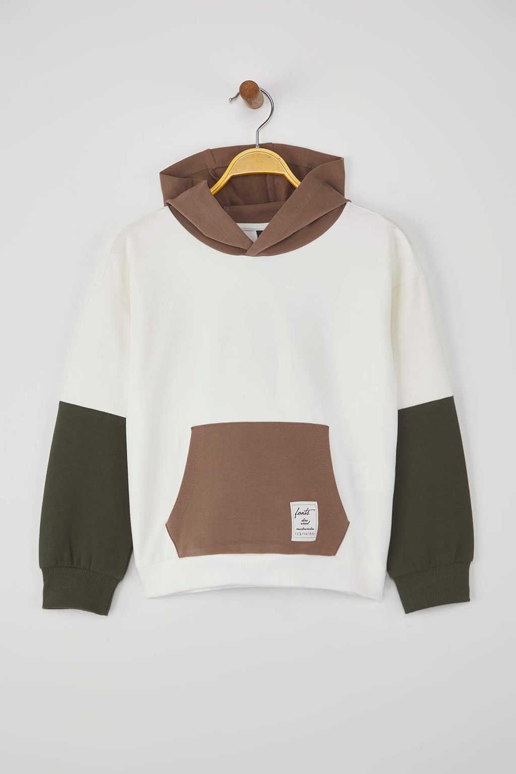 Bej 100% Pamuk Duz/Basic Kapusonlu Oversize Orme Erkek Cocuk Sweatshirt TKDAW26SW00007 - Trendyolmilla фото 2