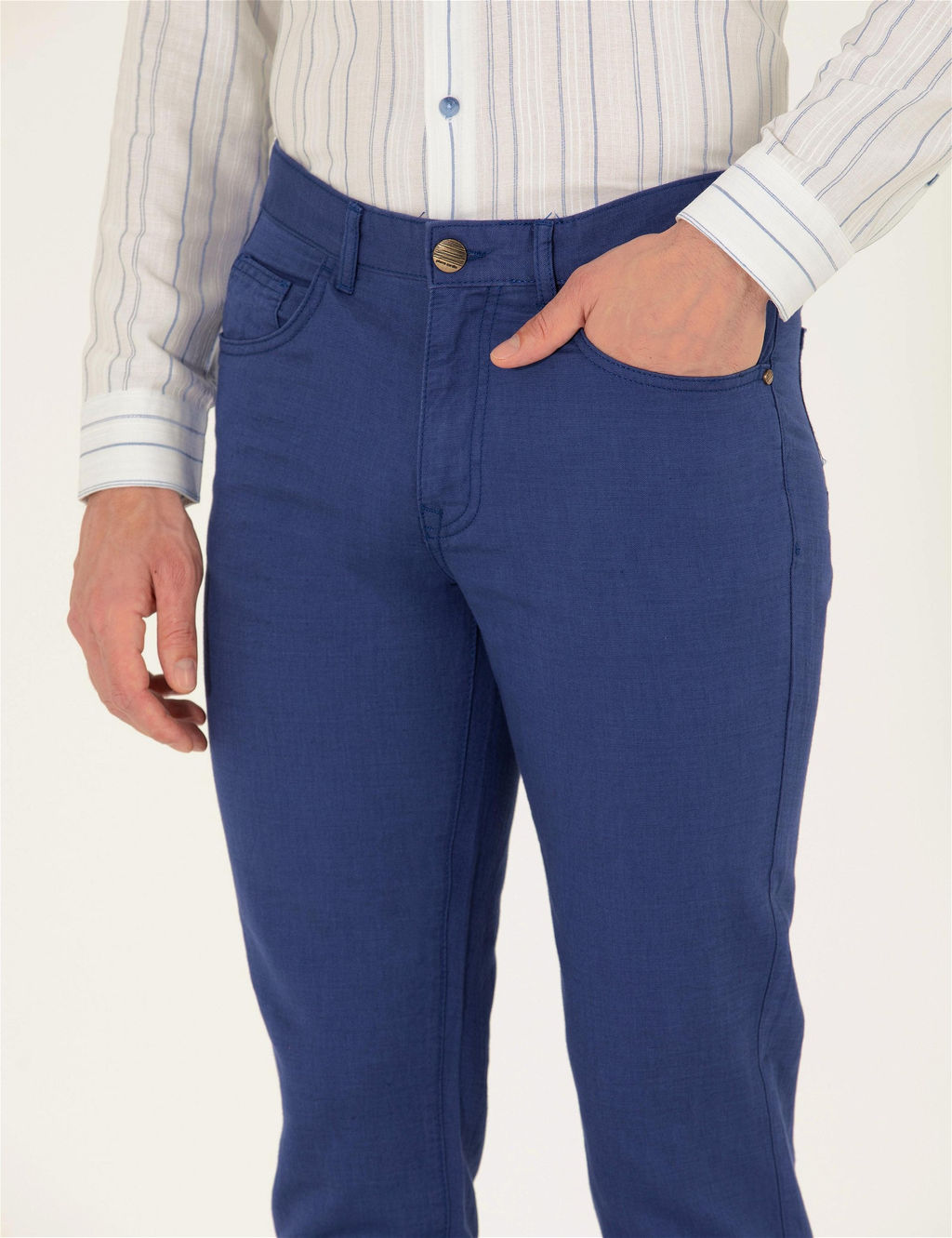 _ndigo Slim Fit Keten Kar___ml_ Kanvas Pantolon
