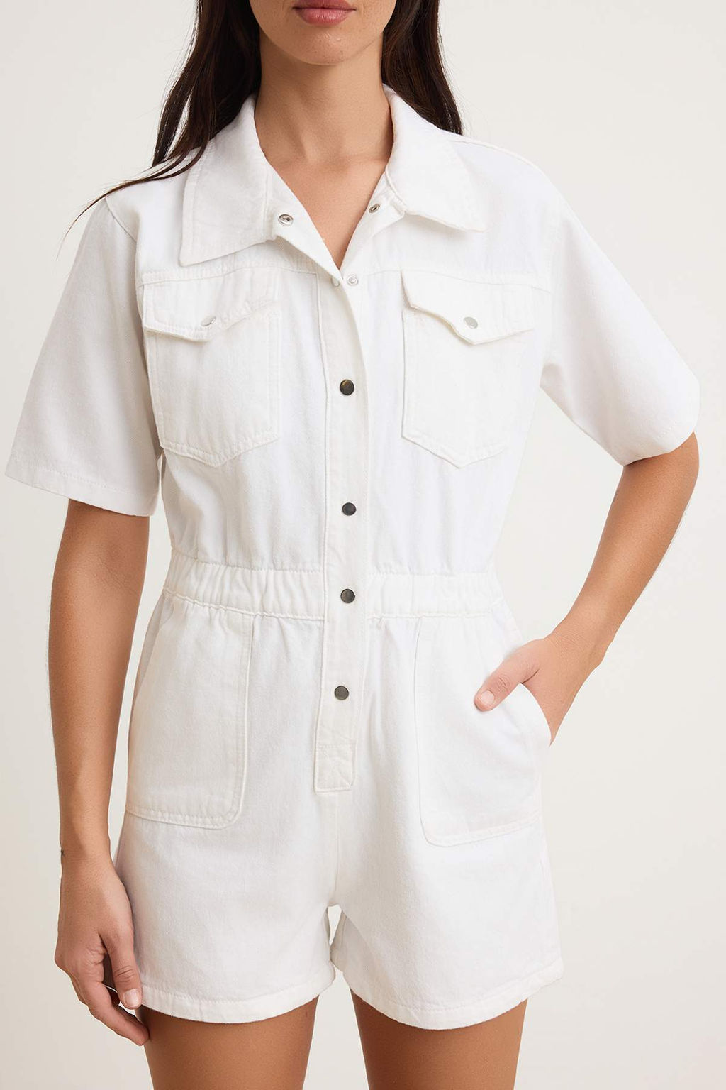 Beyaz Dugmeli ve Cepli %100 Pamuk Denim Tulum TWOSS26TU00016 - Trendyolmilla фото 3