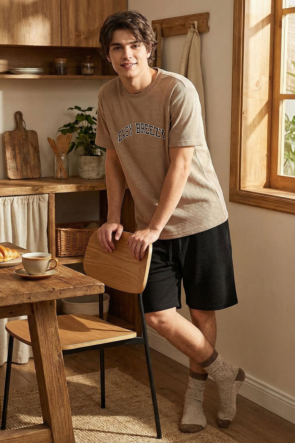 TRENDYOL MAN Gri Regular Fit Slogan Bask?l? Waffle Orme Sortlu Pijama Tak?m? TMNSS25PT00008 - Trendyolmilla фото 16