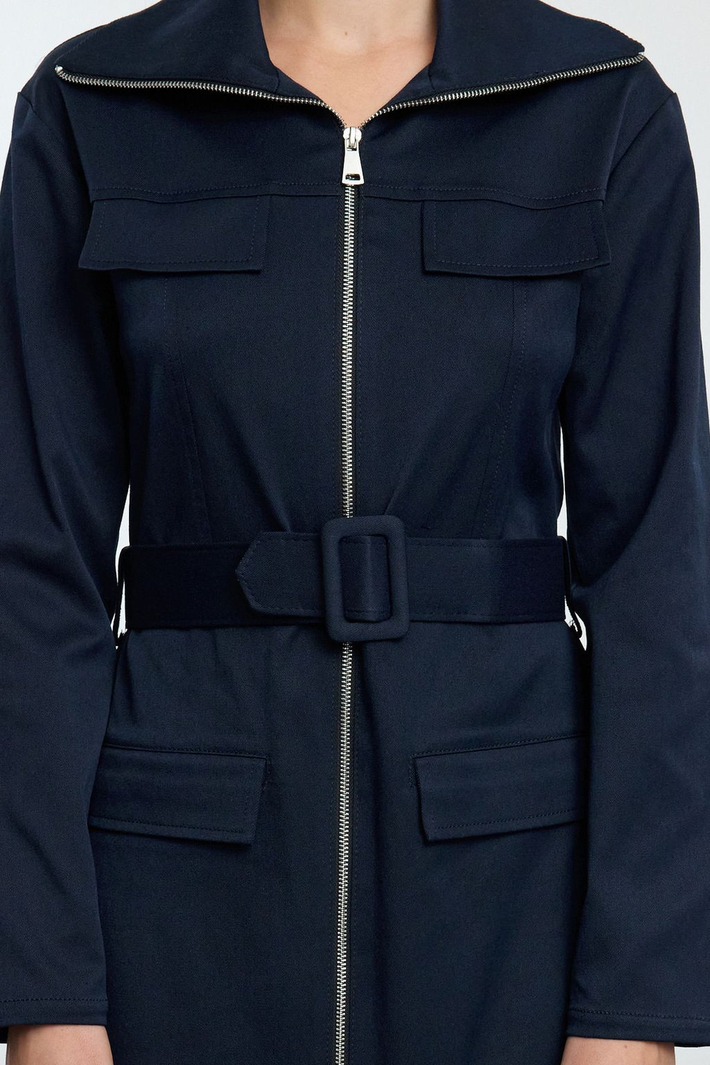 Trendyolmilla Lacivert Fermuarl? Cep Detayl? Gabardin Kumas Midi Dokuma Gomlek Elbise TWOAW25EL00261  фото 3
