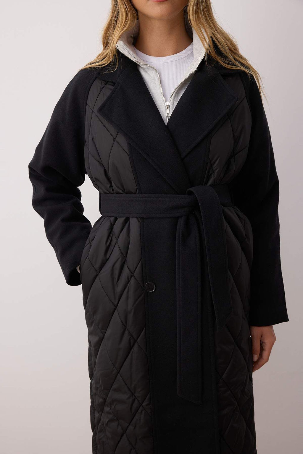 Siyah Kapitone Detayl? Kruvaze Oversize Uzun Kaban TWOAW26KB00029 - Trendyolmilla фото 5