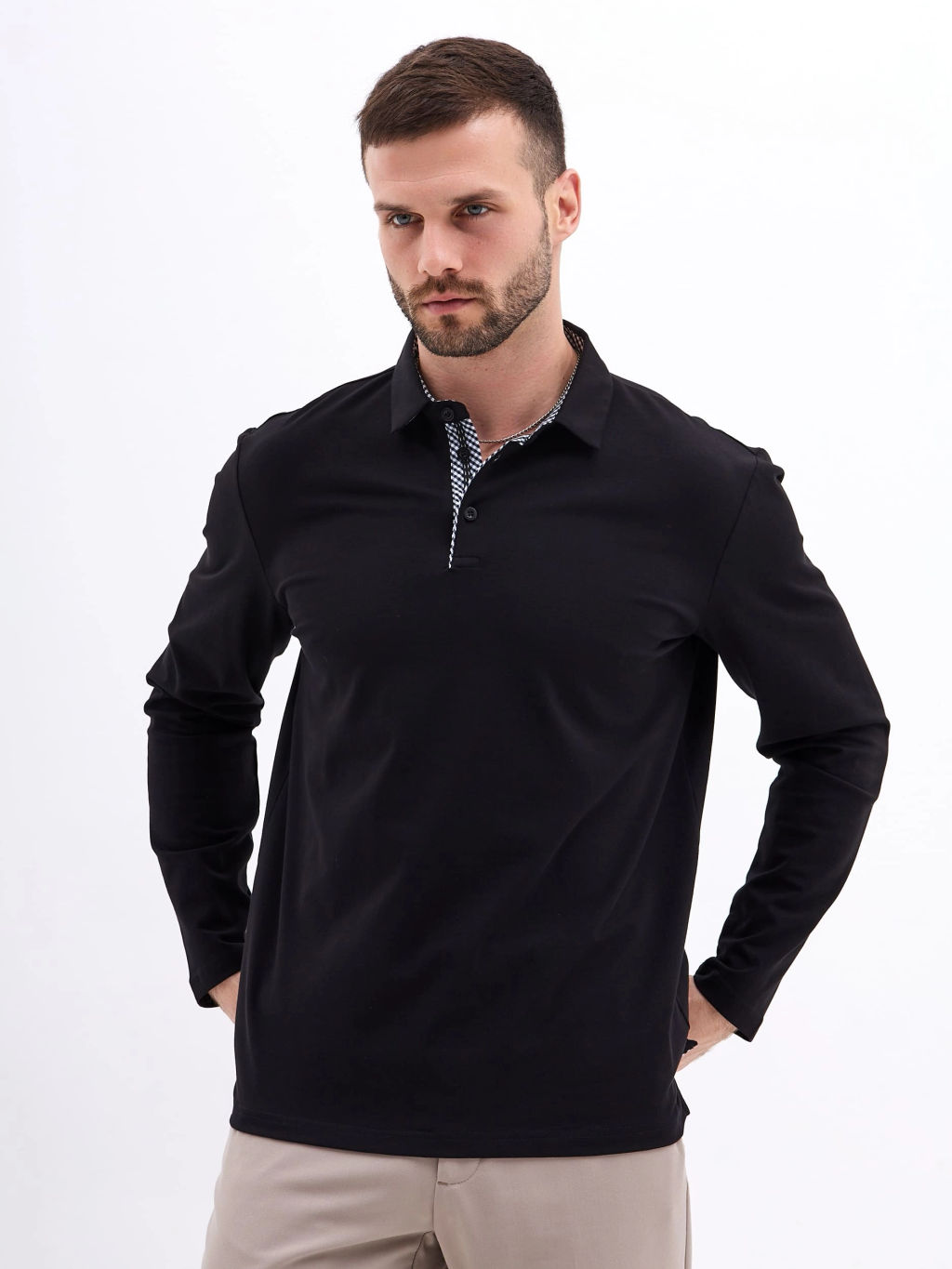 Джемпер мужской с воротником поло GREG G155-KO1246-SA5111 (черный)  фото 5