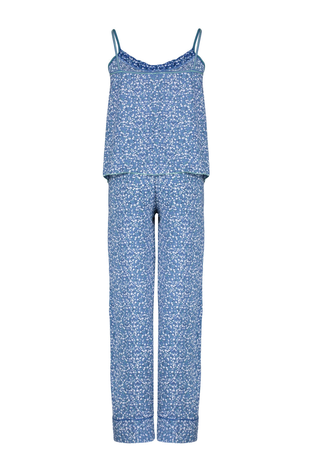 Trendyolmilla Mavi %100 Pamuklu Cicekli Ip Ask?l? Dokuma Pijama Tak?m? THMSS24PT00307  фото 8