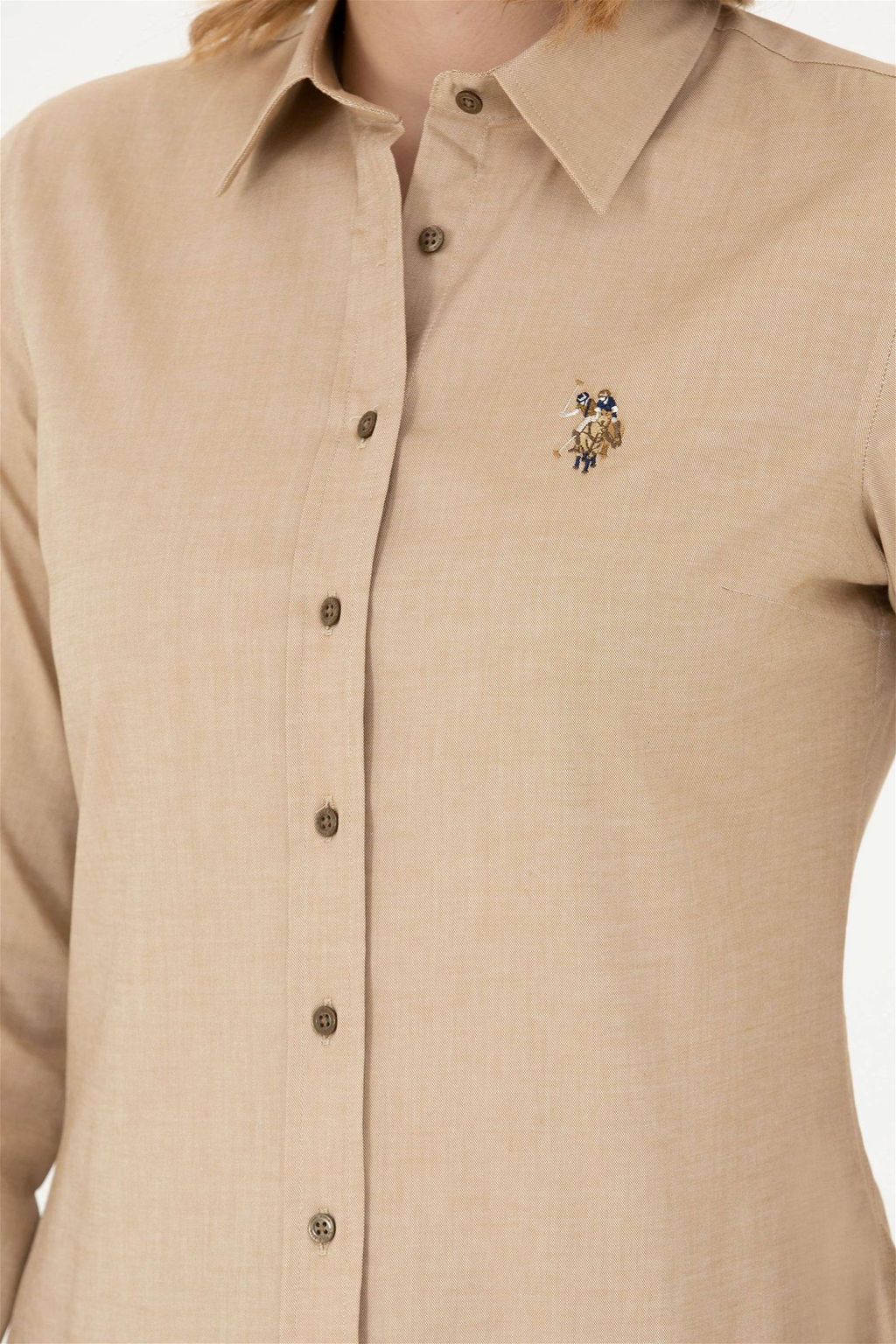 Женская базовая рубашка светло-хаки с длинным рукавом - U.s. polo assn фото 7
