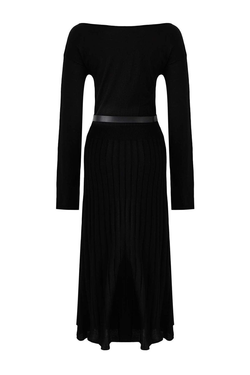 Siyah A-line Kay?k Yaka Maxi Triko Kemerli Elbise TWOAW26EL00013 - Trendyolmilla фото 6