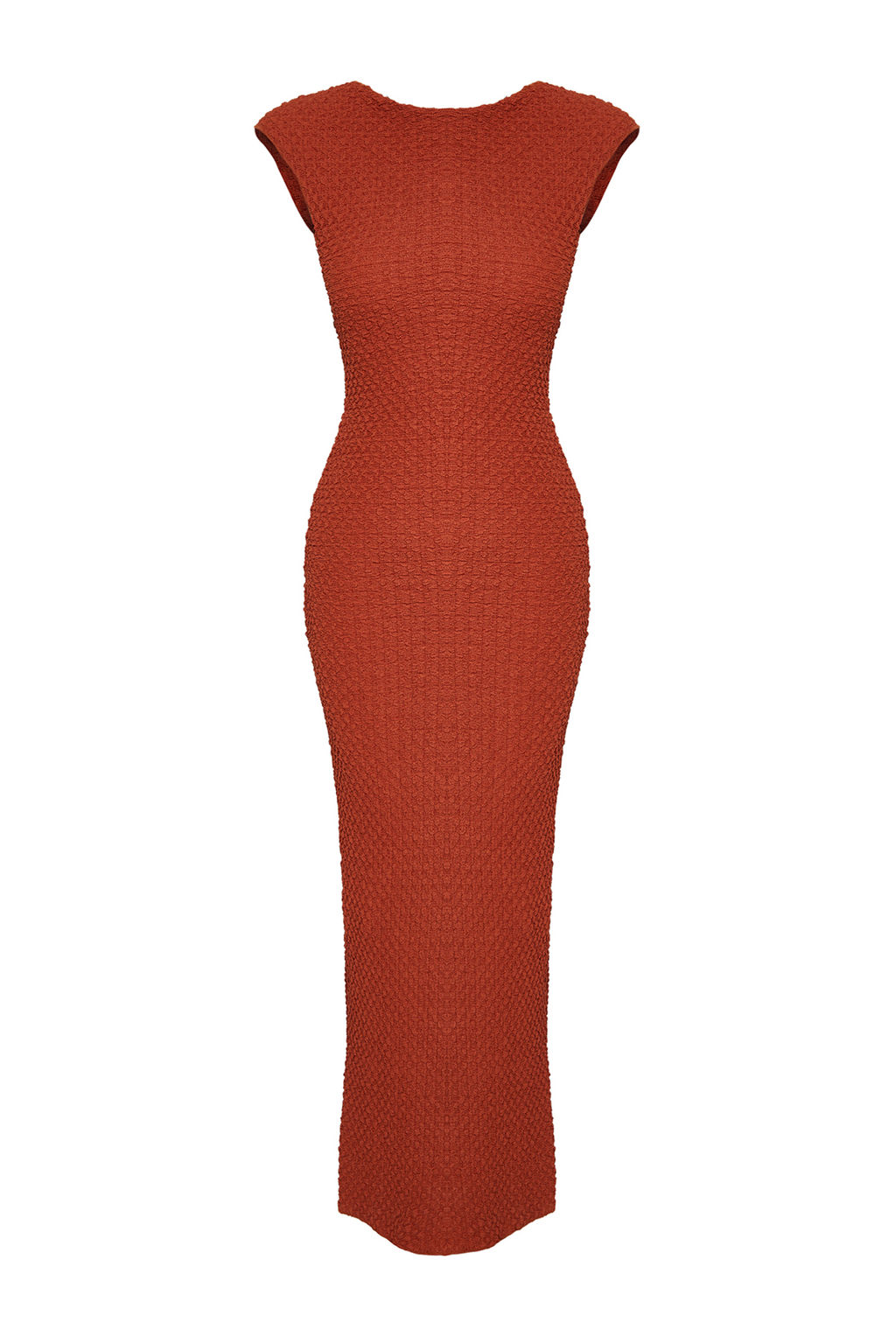 Kiremit Dokulu Kumas Fitted/Vucuda Oturan Ay Kol Esnek Orme Midi Kalem Elbise TWOSS24EL00103