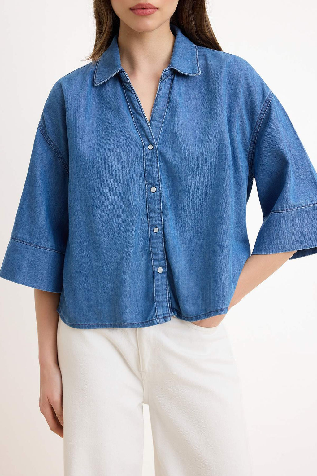 Mavi Tencel Kar?s?ml? Denim Gomlek TWOSS26GO00120 - Trendyolmilla фото 3