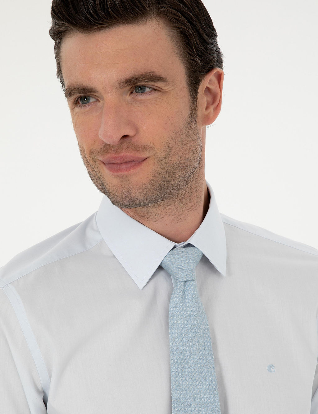 Голубая классическая хлопковая рубашка приталенного кроя - Cacharel фото 2