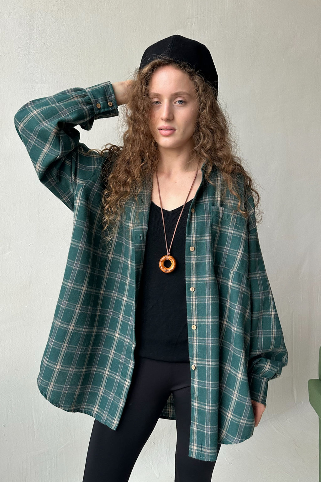 Рубашка женская HUG077/14/Зеленый, бежевый