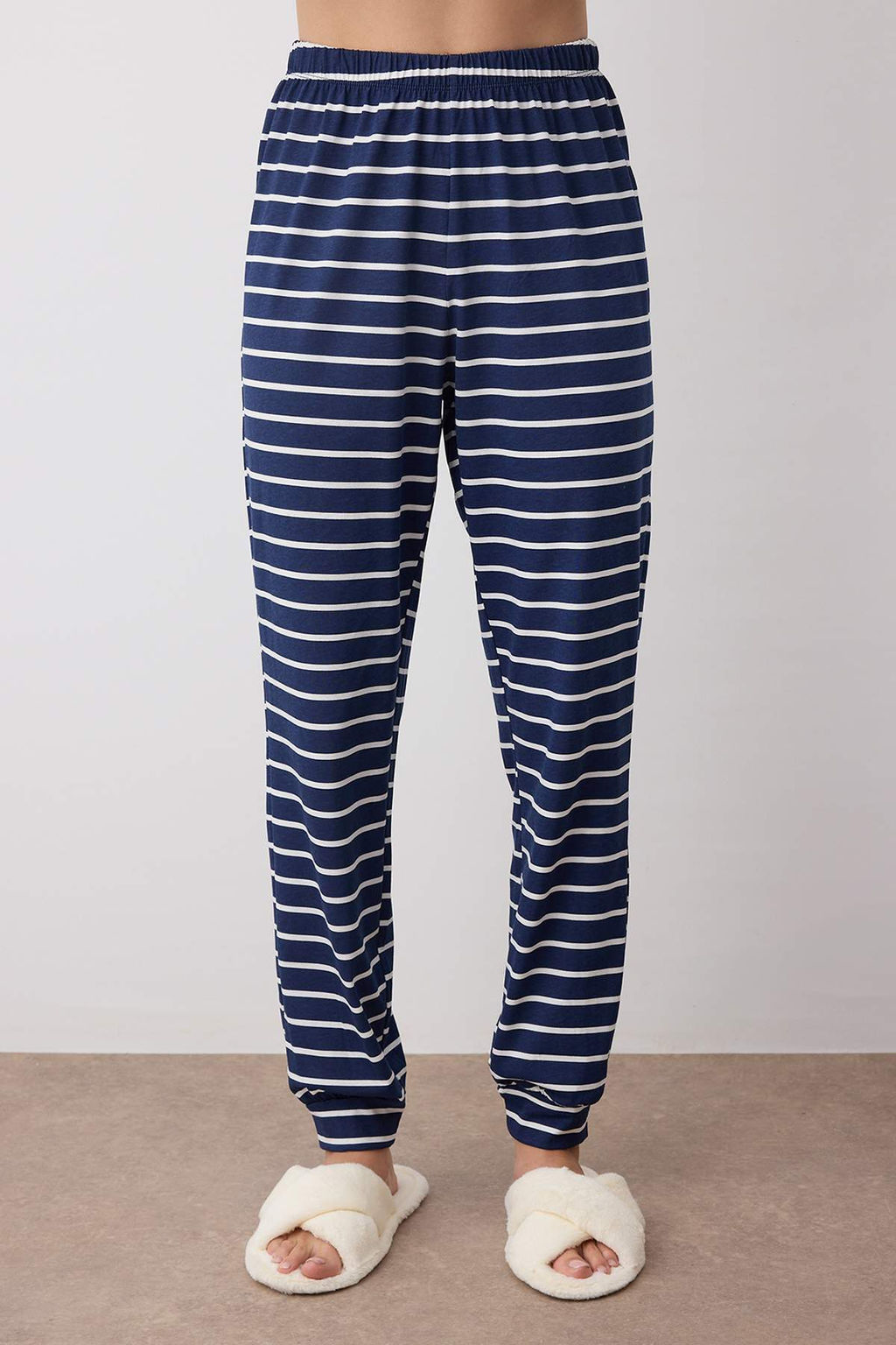 Trendyolmilla Kad?n Couple/Cift Bej %100 Pamuklu Cizgili Y?lbas? Temal? Orme Pijama Tak?m? THMAW25PT00164  фото 10