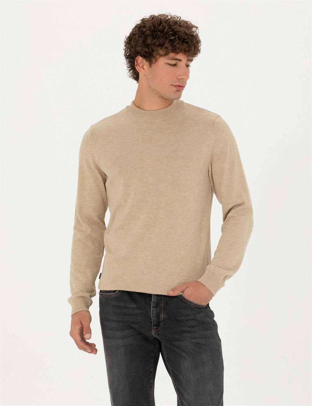 Ta_ Melanj Slim Fit Yar_m Bal_k__ Yaka Basic Triko Kazak