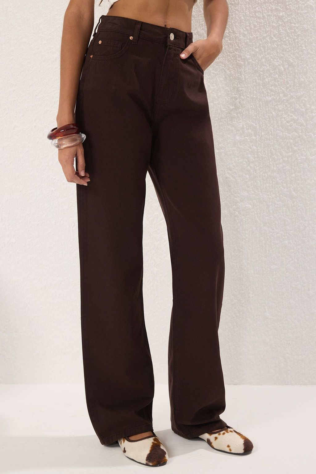 TRENDYOLMILLA Mavi Yuksek Bel Wide Leg Jeans TWOSS22JE0242  фото 31