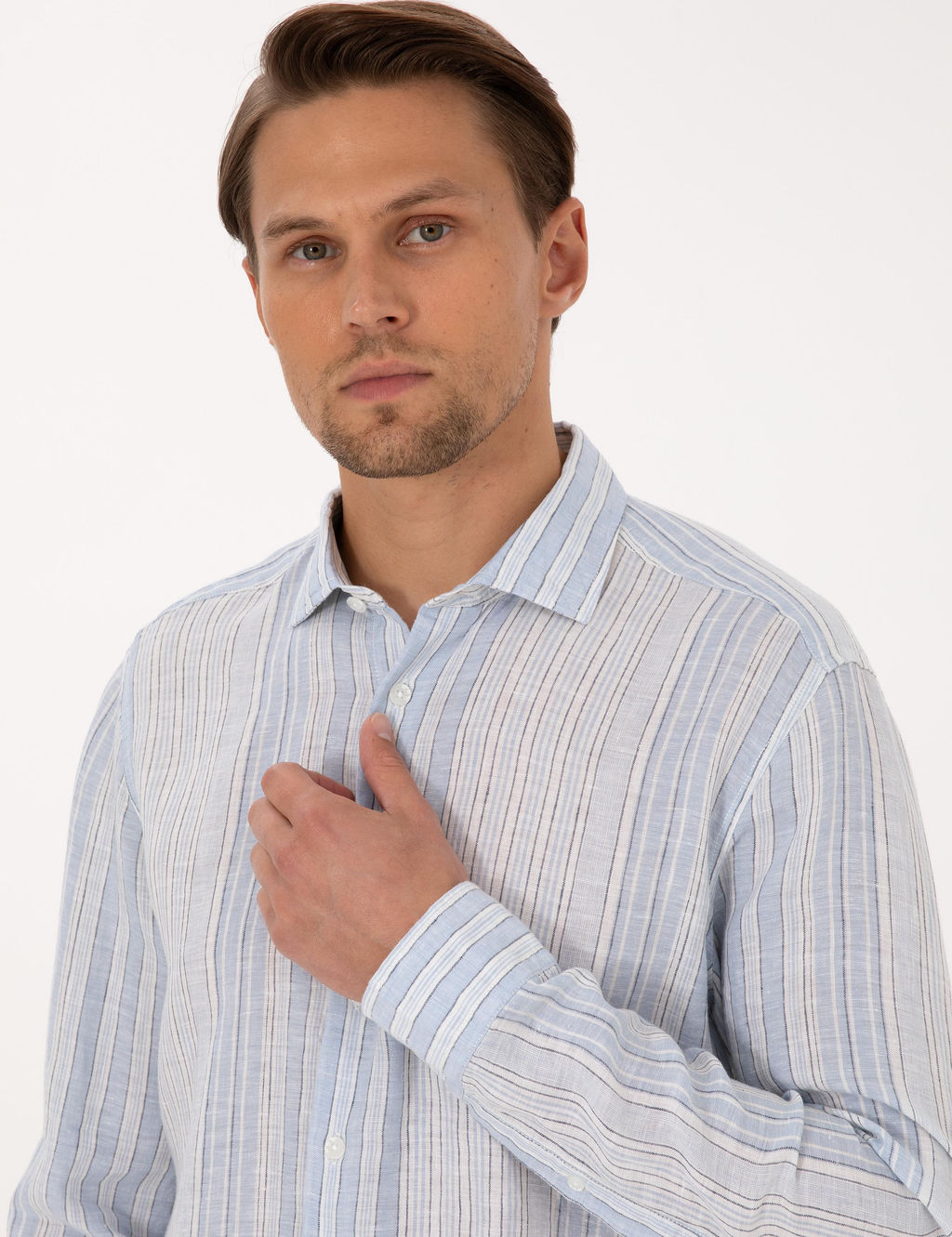 A__k Mavi % 100 Keten Uzun Kollu G_mlek - Pierre cardin фото 9