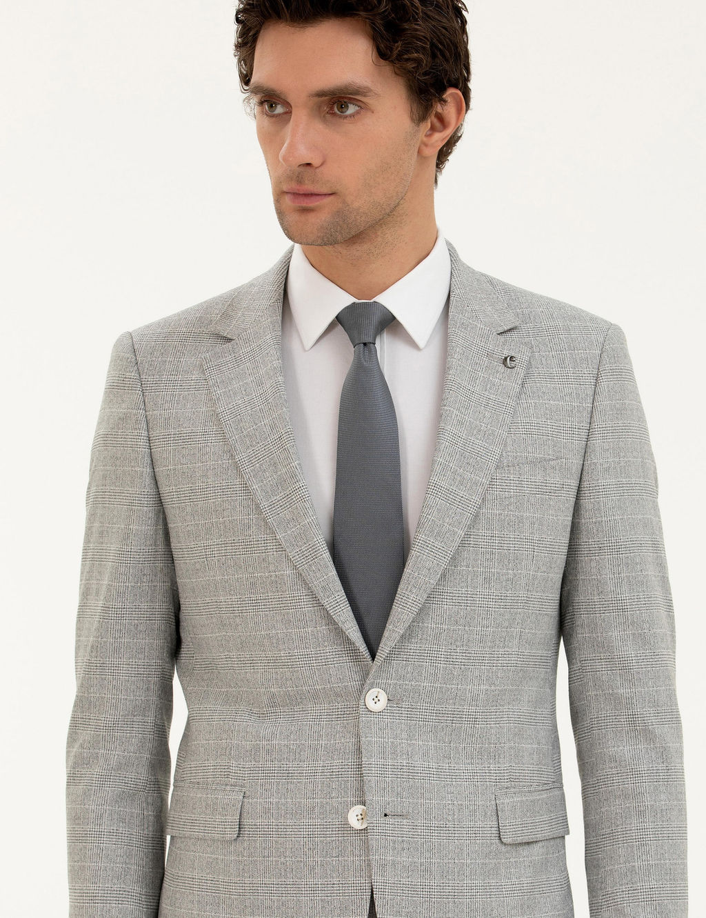 A__k Gri Slim Fit Kareli Tak_m Elbise