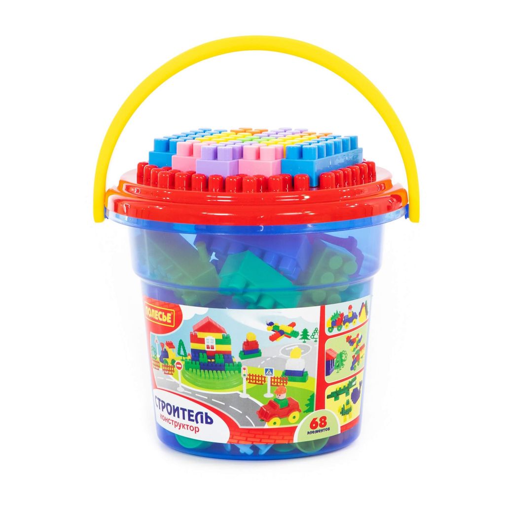 Конструктор Строитель (68 элементов) (в ведре Макси с крышкой) - Полесье фото 2