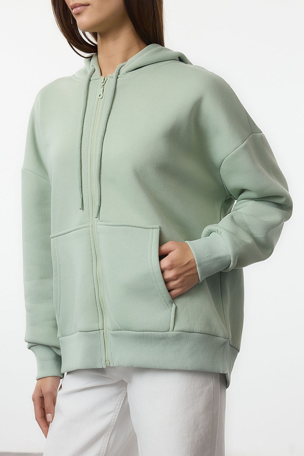 Mint Oversize/Rahat Kesim Fermuarl? Kal?n Ici Polarl? Orme Sweatshirt TWOAW24SW00188
