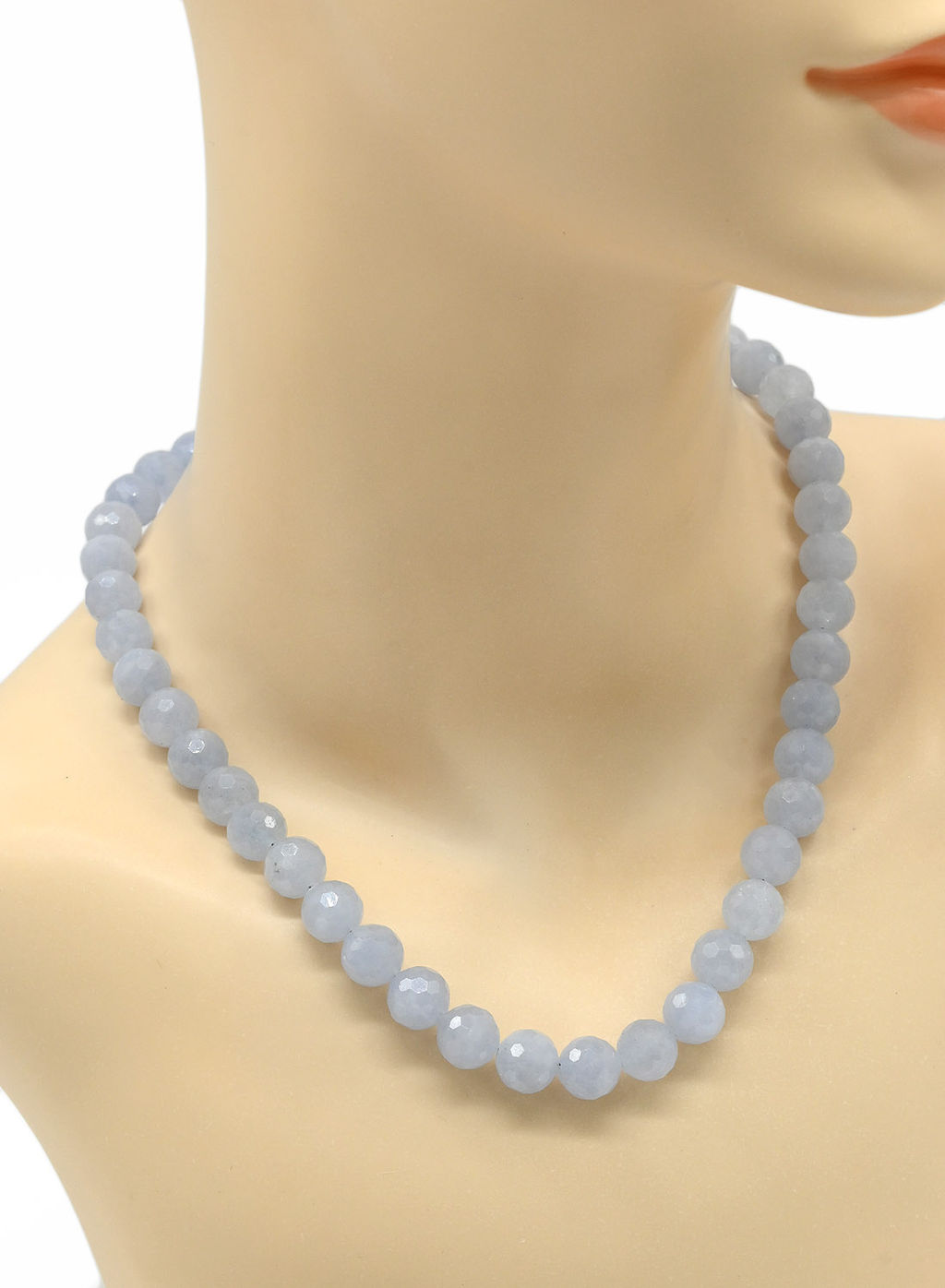 Бусы из камня кальцита граненые 10мм цв.аквамарин, 47см