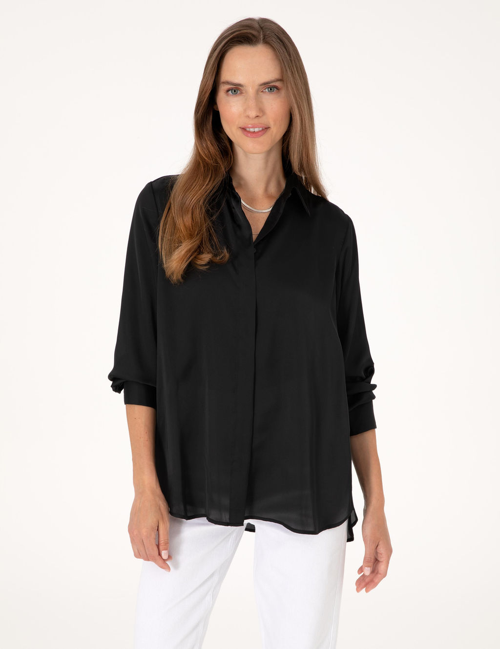 Siyah Comfort Fit Saten Uzun Kollu G_mlek