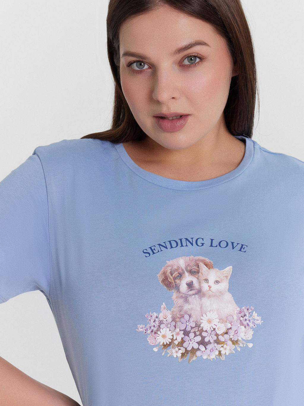 Пижама женская с принтом sending love пыльно -голубой +серый меланж 4306-А +печать 592370 - Mark formelle фото 5