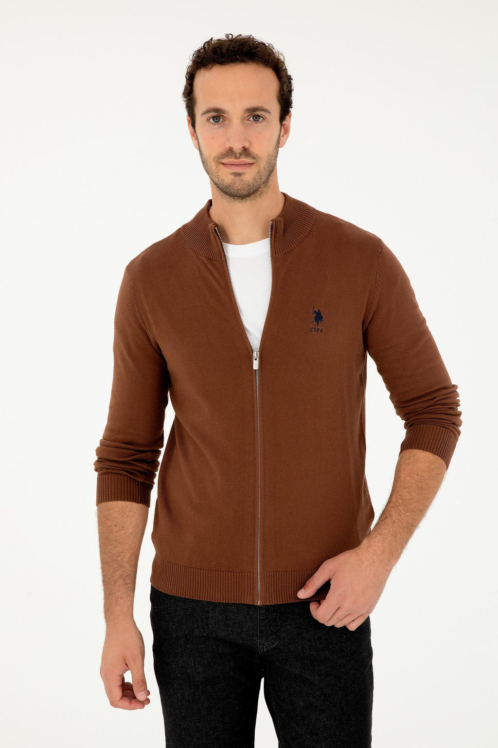 Мужской коричневый базовый трикотажный кардиган - U.s. polo assn фото 3