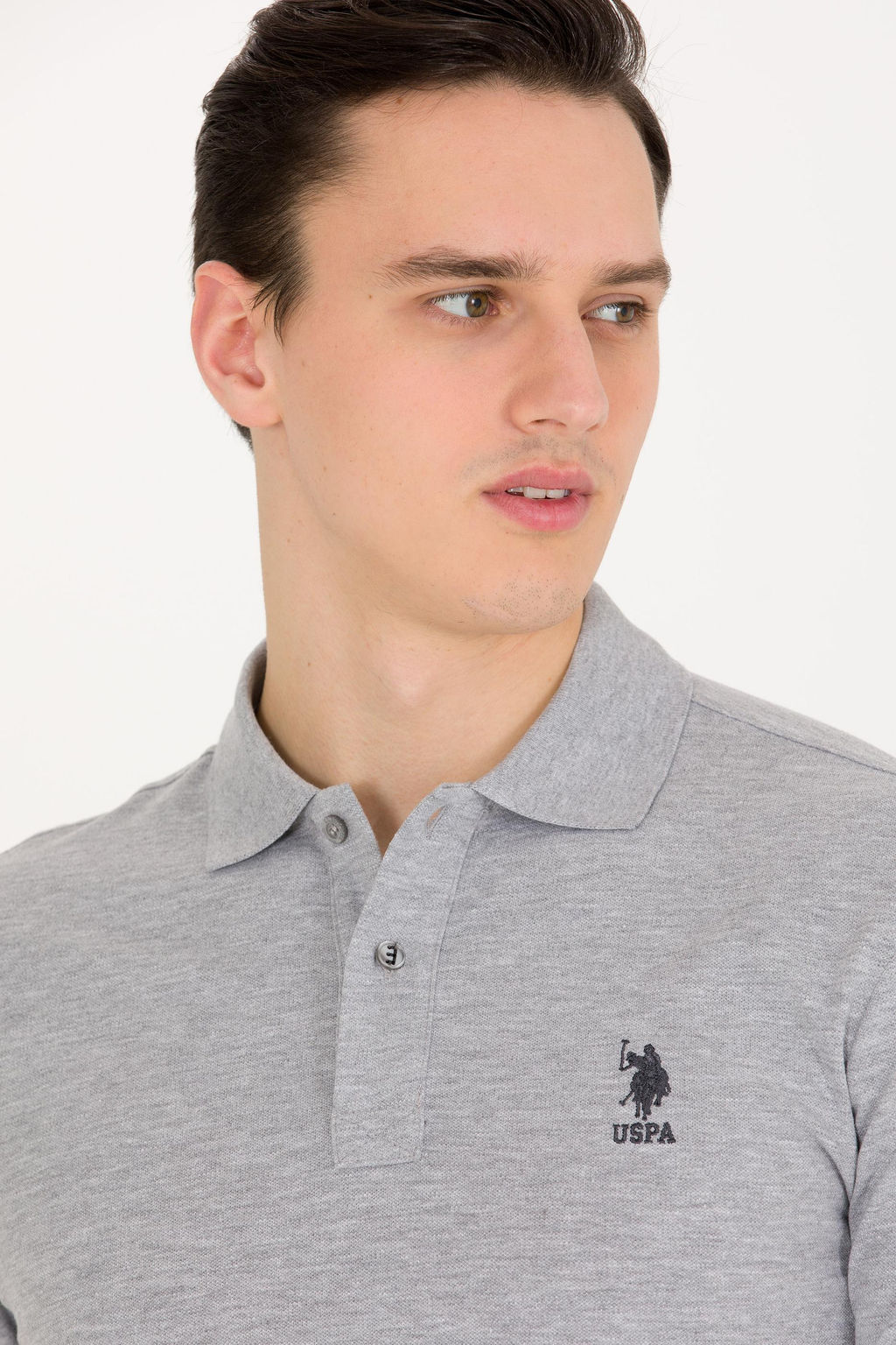 Мужская серая меланжевая базовая футболка с воротником поло - U.s. polo assn фото 14