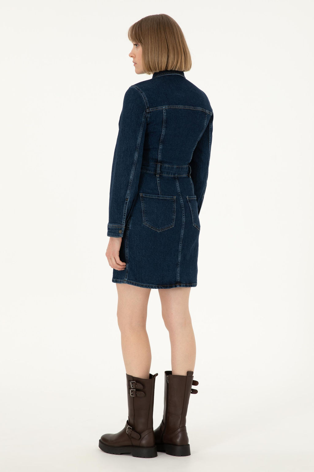 Kad_n Mavi Mini Boy Jean Elbise