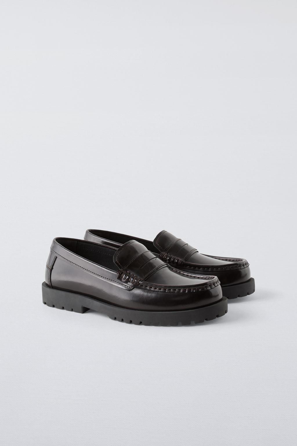 LEATHER LOAFERS WITH TRACK SOLE - Zara фото 3