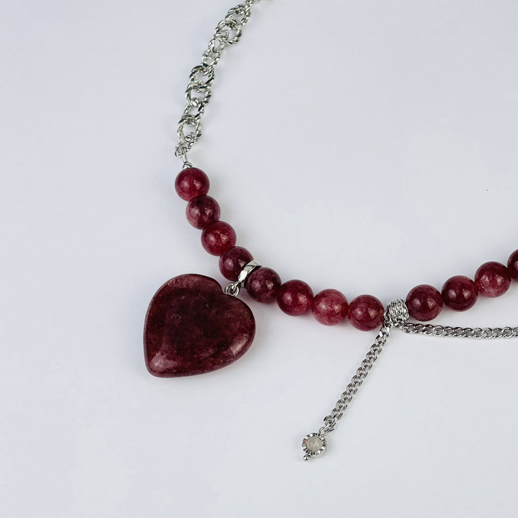 Колье с цепочкой из Клубничного кварца 41 см +