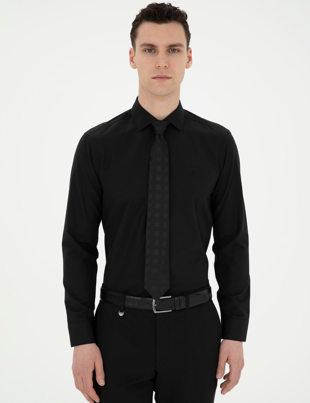 Рубашка Pierre Cardin Slim Fit черная длинный рукав