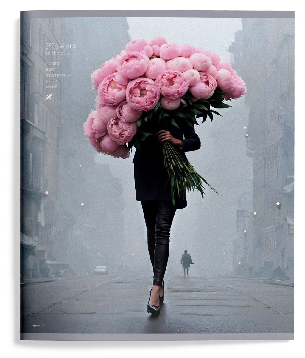 Тетрадь 48 л. А5 клетка, на скрепке, офсет LOREX FLOWERS IN THE CITY мелованный картон, двойная обложка, запечатка форзаца, soft touch - Buro фото 4