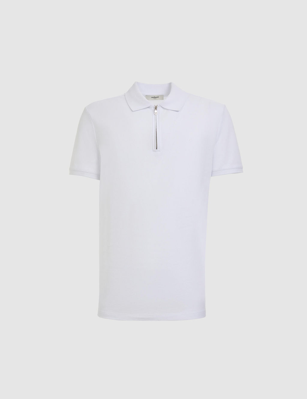Beyaz Slim Fit Fermuarl_ Polo Yaka Saf Pamuk T-shirt