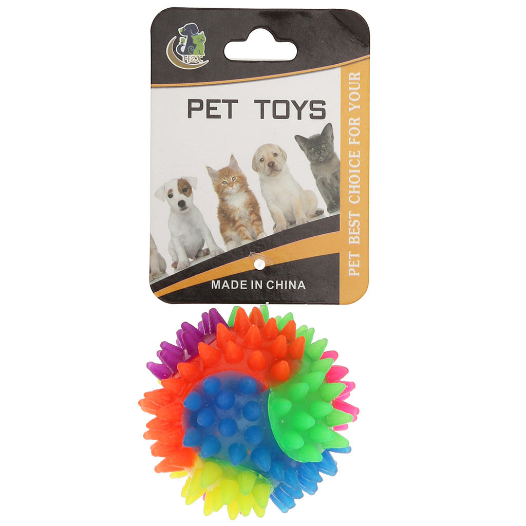 Пэт тойс (Pet toys) Игрушка для кошки Мяч с шипами д6см h6см, ПВХ, светящаяся, радужный, на картоне (Китай)  фото 2